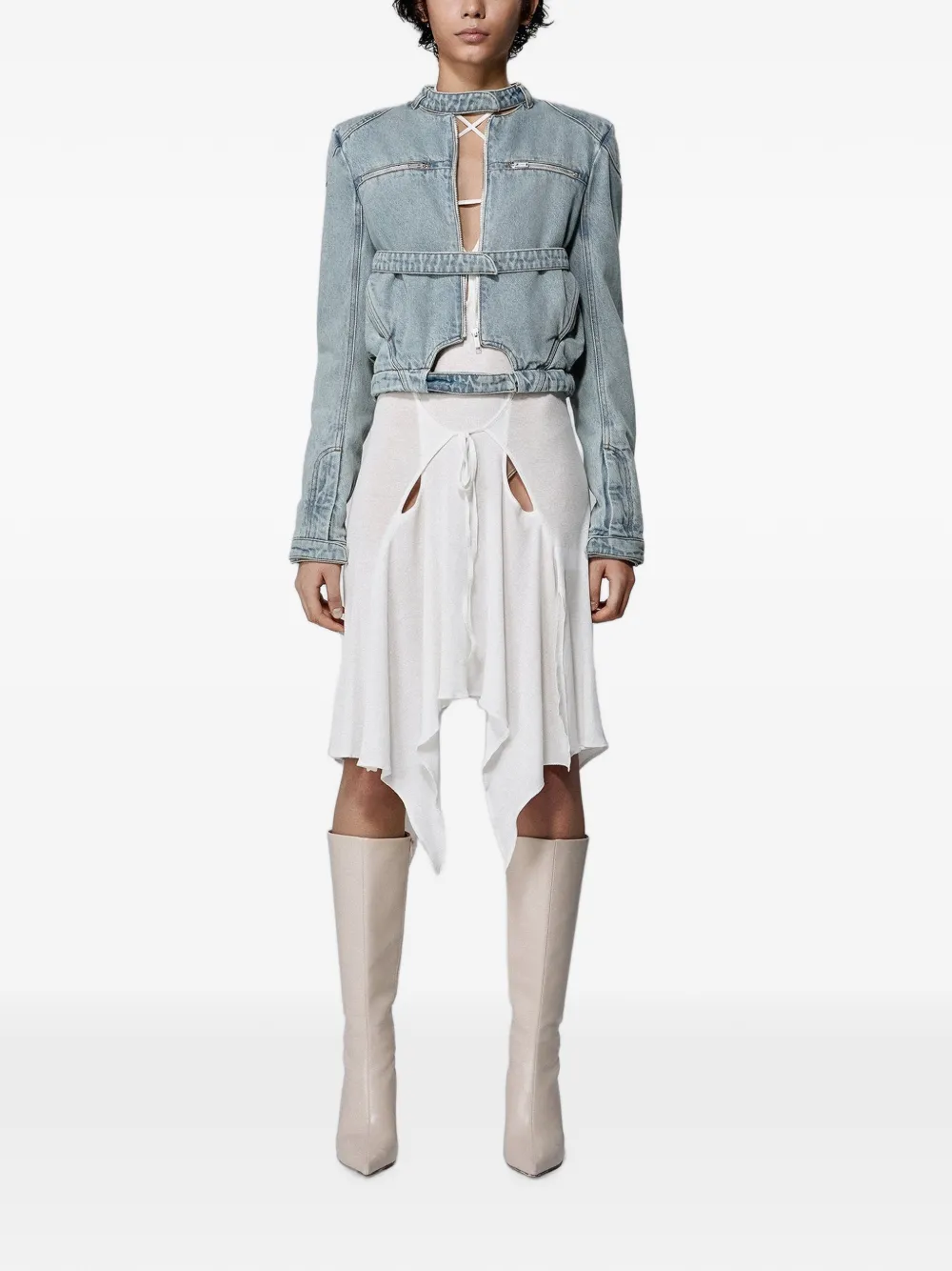 SRVC Studio Denim jack met ritssluiting en uitgesneden details Blauw