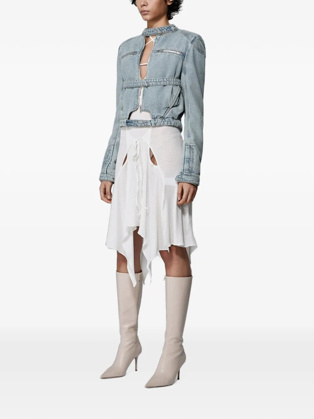 SRVC Studio Denim jack met ritssluiting en uitgesneden details Blauw