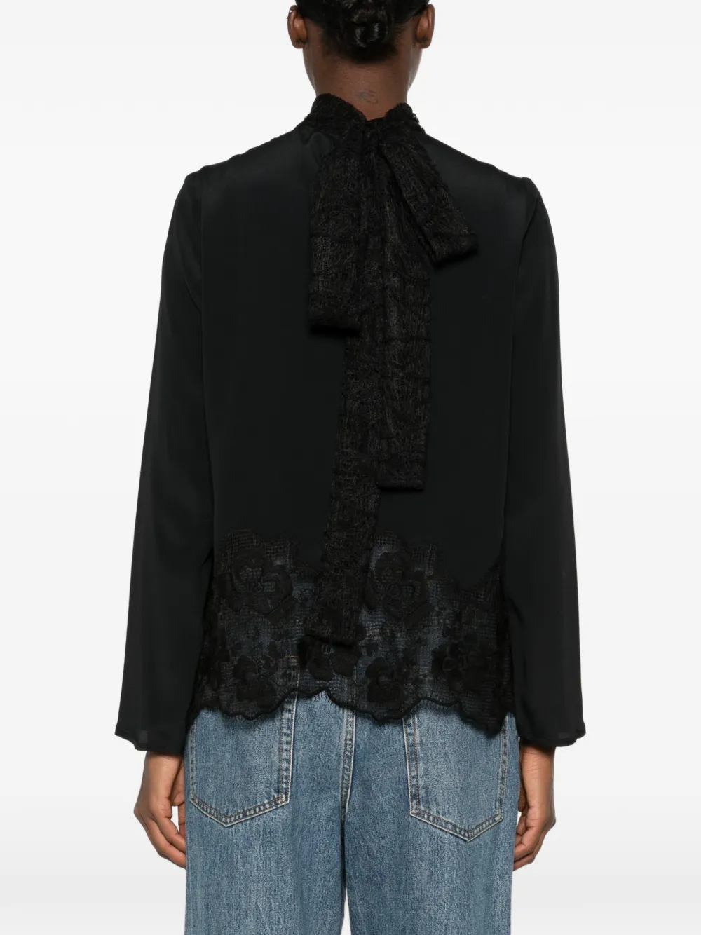 Fabiana Filippi Blouse met kanten vlakken en strikdetail Blauw