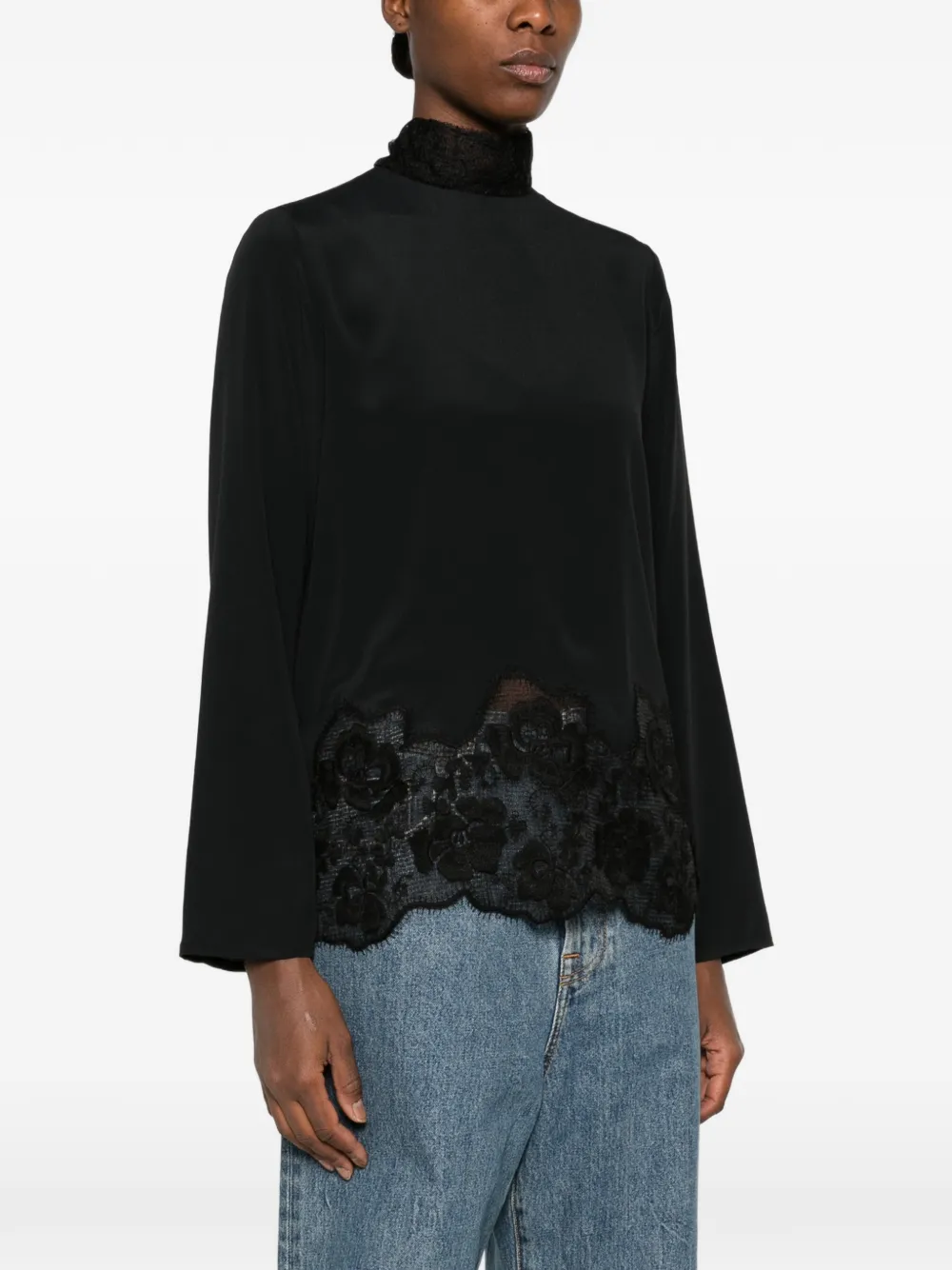 Fabiana Filippi Blouse met kanten vlakken en strikdetail Blauw