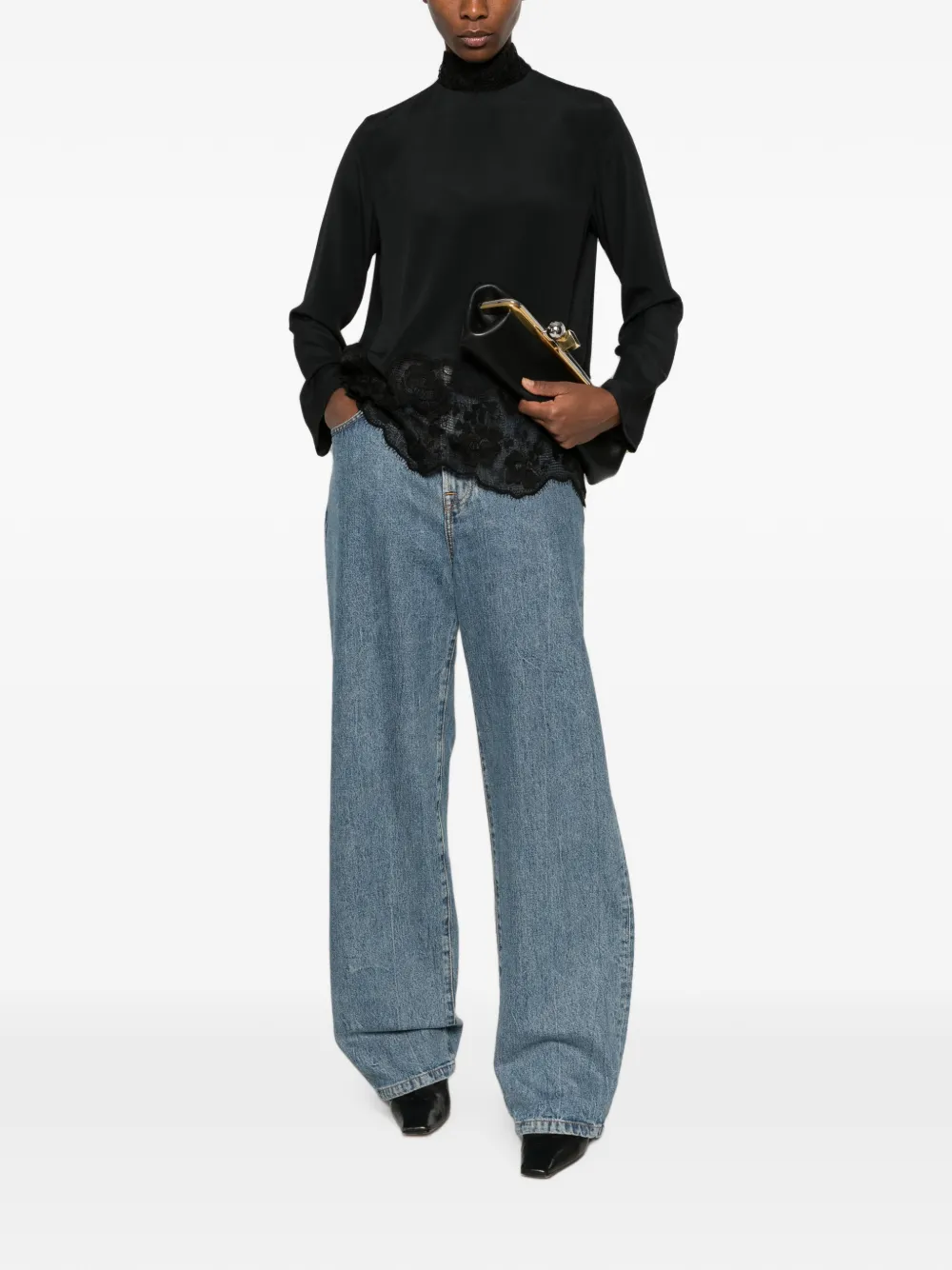 Fabiana Filippi Blouse met kanten vlakken en strikdetail Blauw