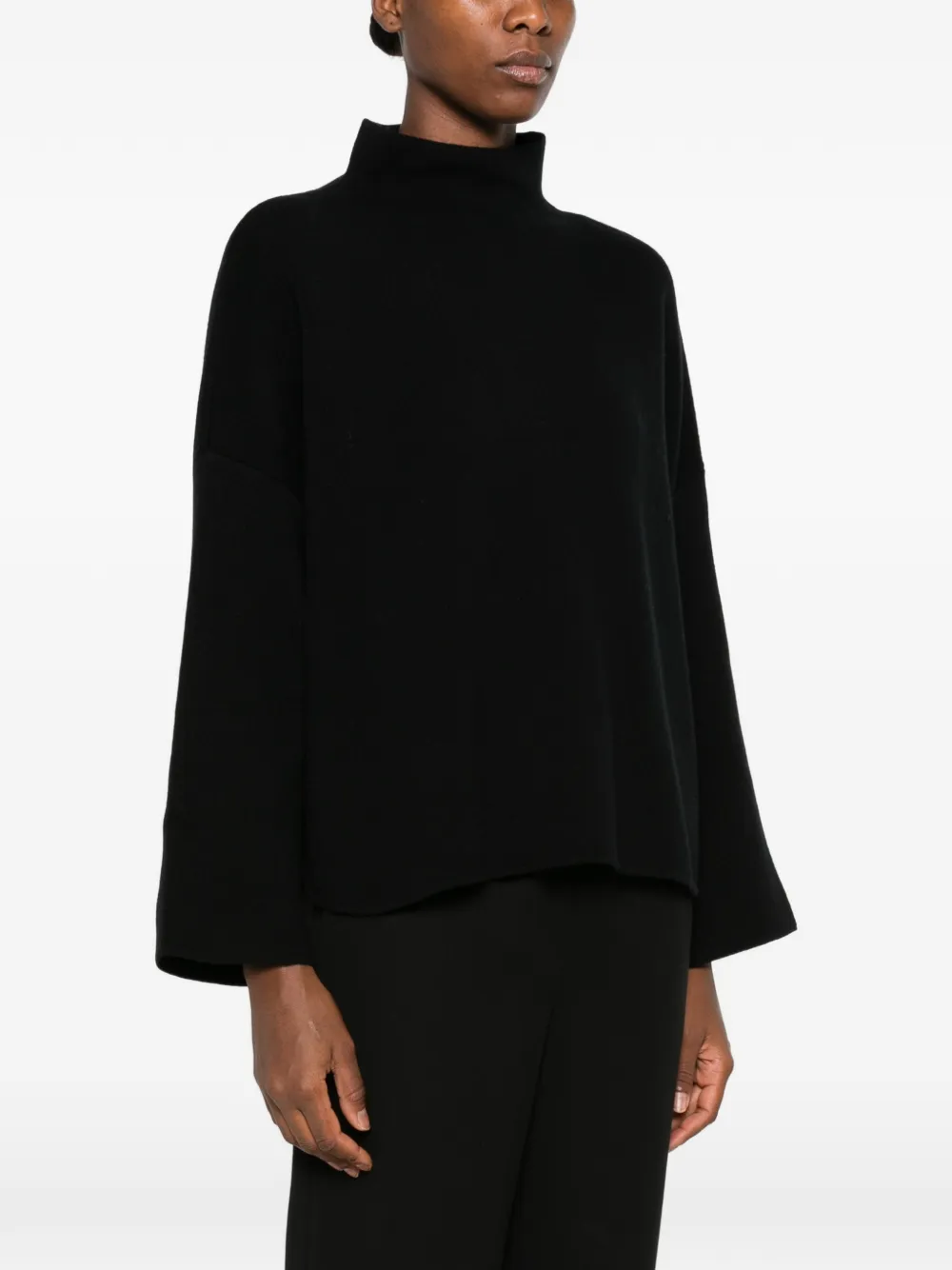 Allude Trui met wijde mouwen en hoge hals Zwart