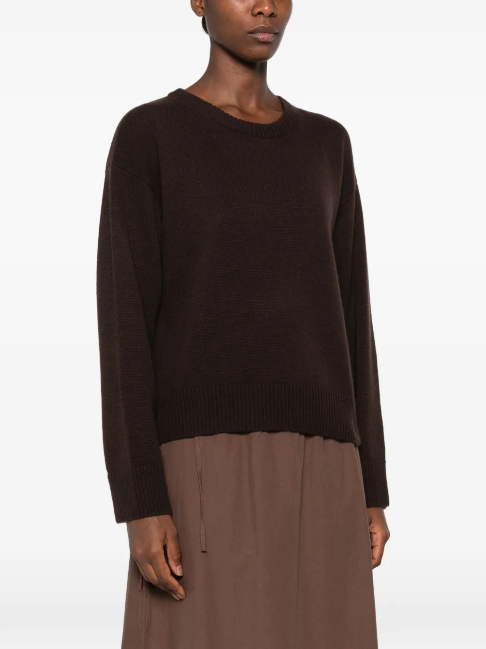 Allude Trui met geribbelde afwerking en ronde hals Bruin