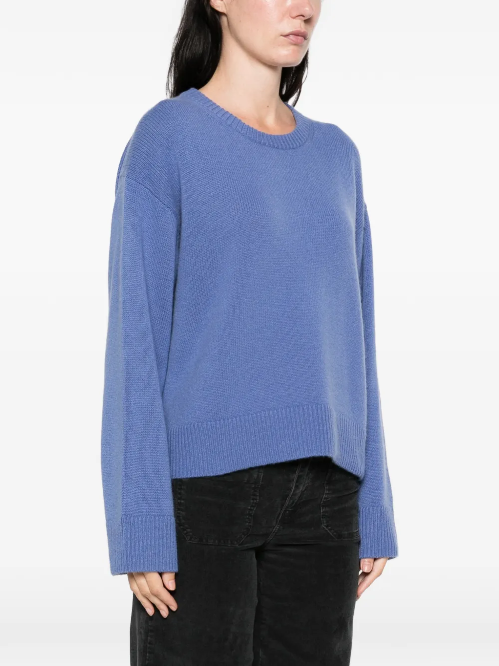 Allude Trui met geribbelde afwerking en ronde hals Blauw