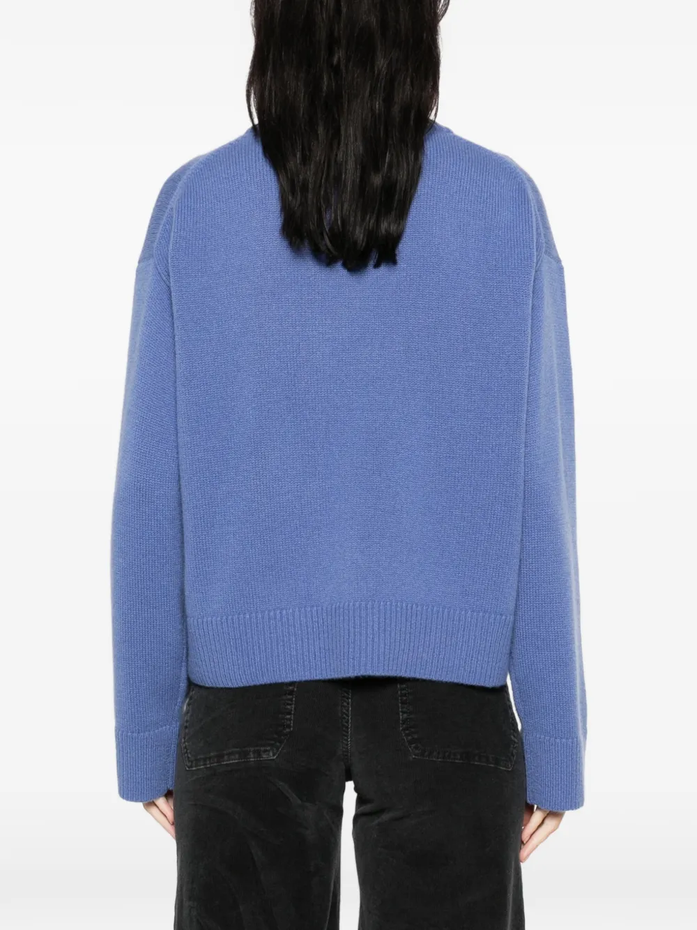 Allude Trui met geribbelde afwerking en ronde hals Blauw