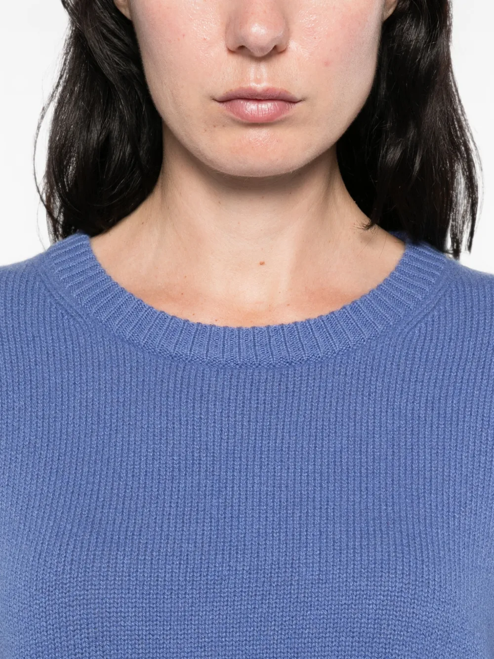 Allude Trui met geribbelde afwerking en ronde hals Blauw
