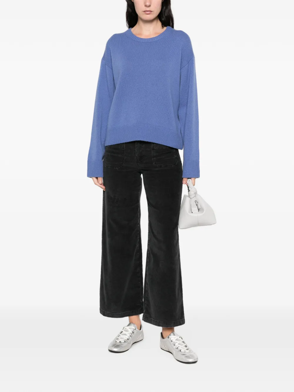 Allude Trui met geribbelde afwerking en ronde hals Blauw