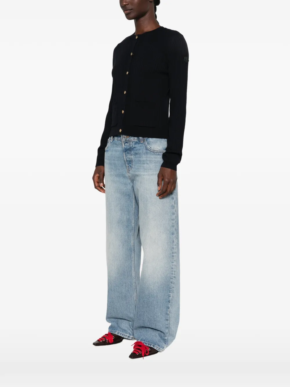 Moncler Ribgebreid vest met logopatch Blauw