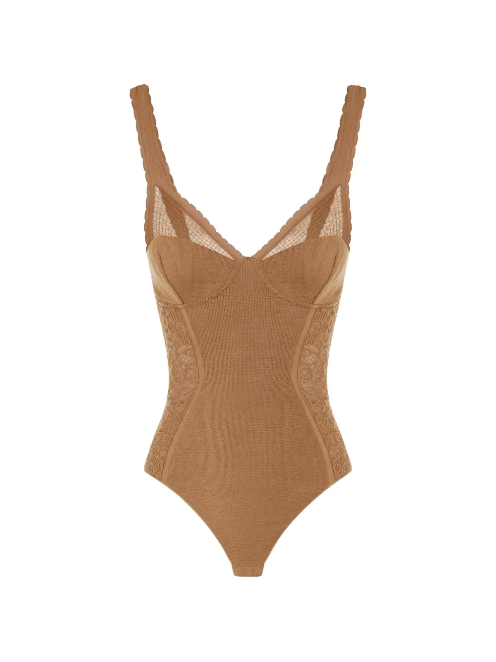 Elisabetta Franchi Body in maglia e pizzo - Toni neutri
