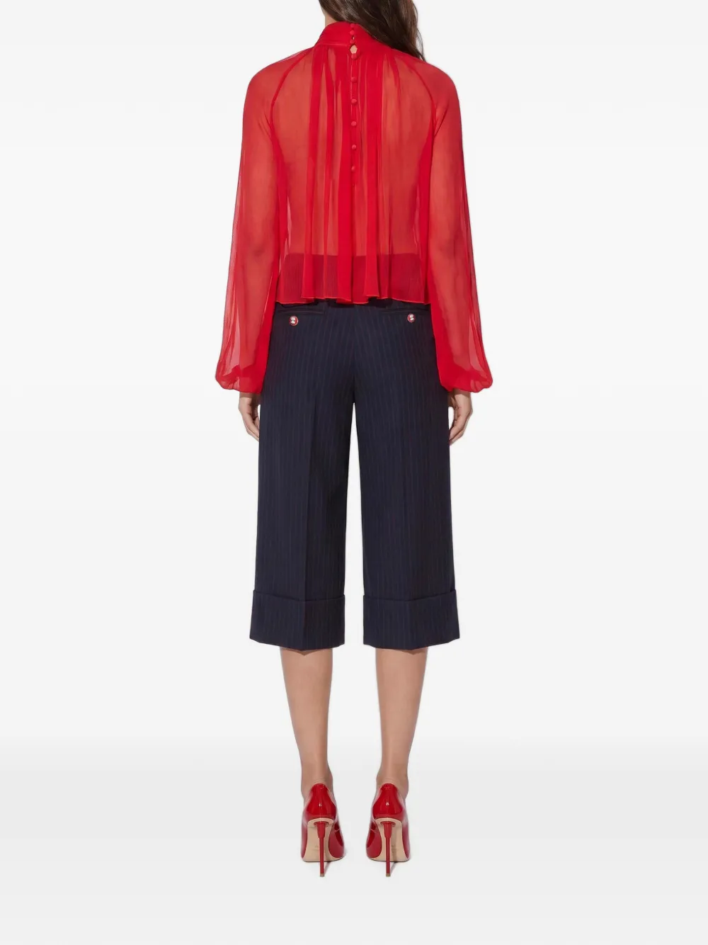 Elisabetta Franchi Broek van koele wollen stof met krijtstreep Blauw