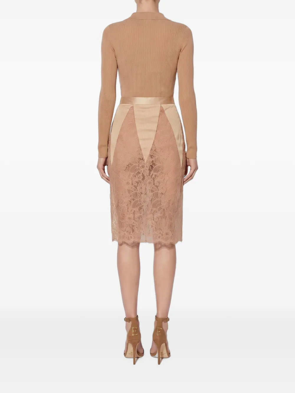 Elisabetta Franchi Rok met bloemenkant Beige