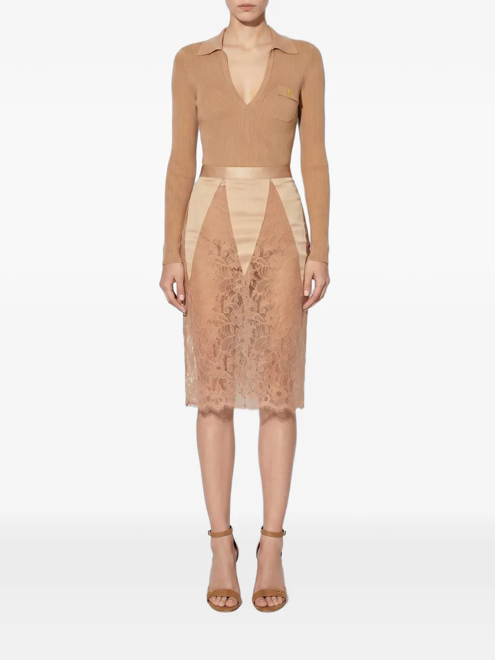Elisabetta Franchi Rok met bloemenkant Beige