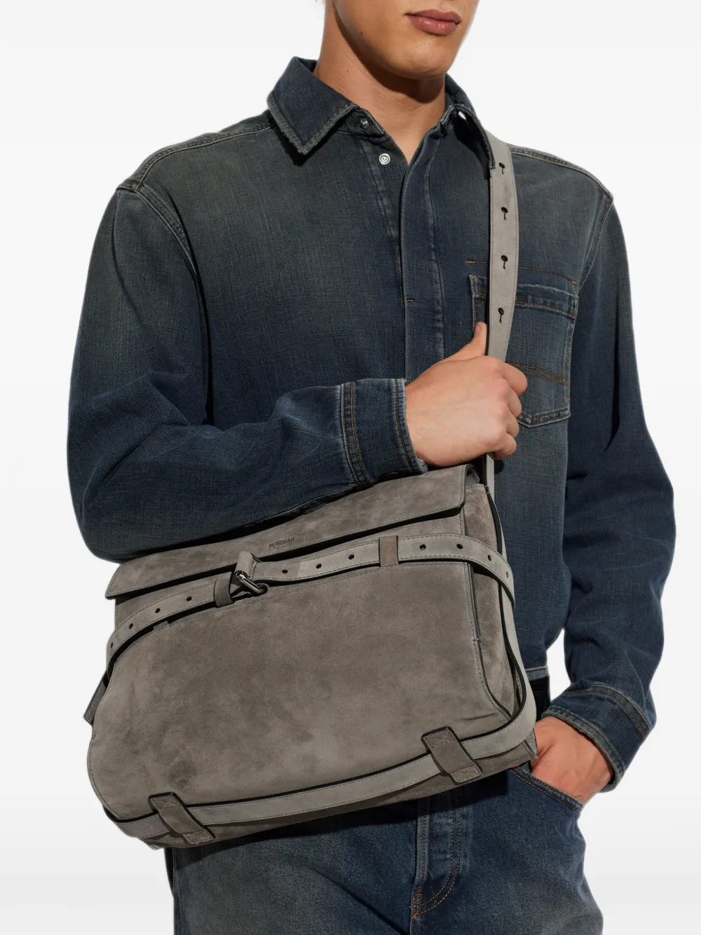 Moschino Tie Me leather shoulder bag Grijs
