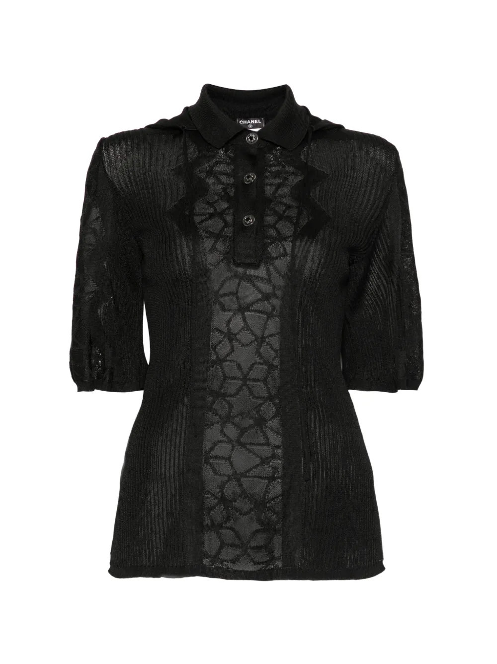 CHANEL Pre-Owned lace-panel drawstring polo - Nero