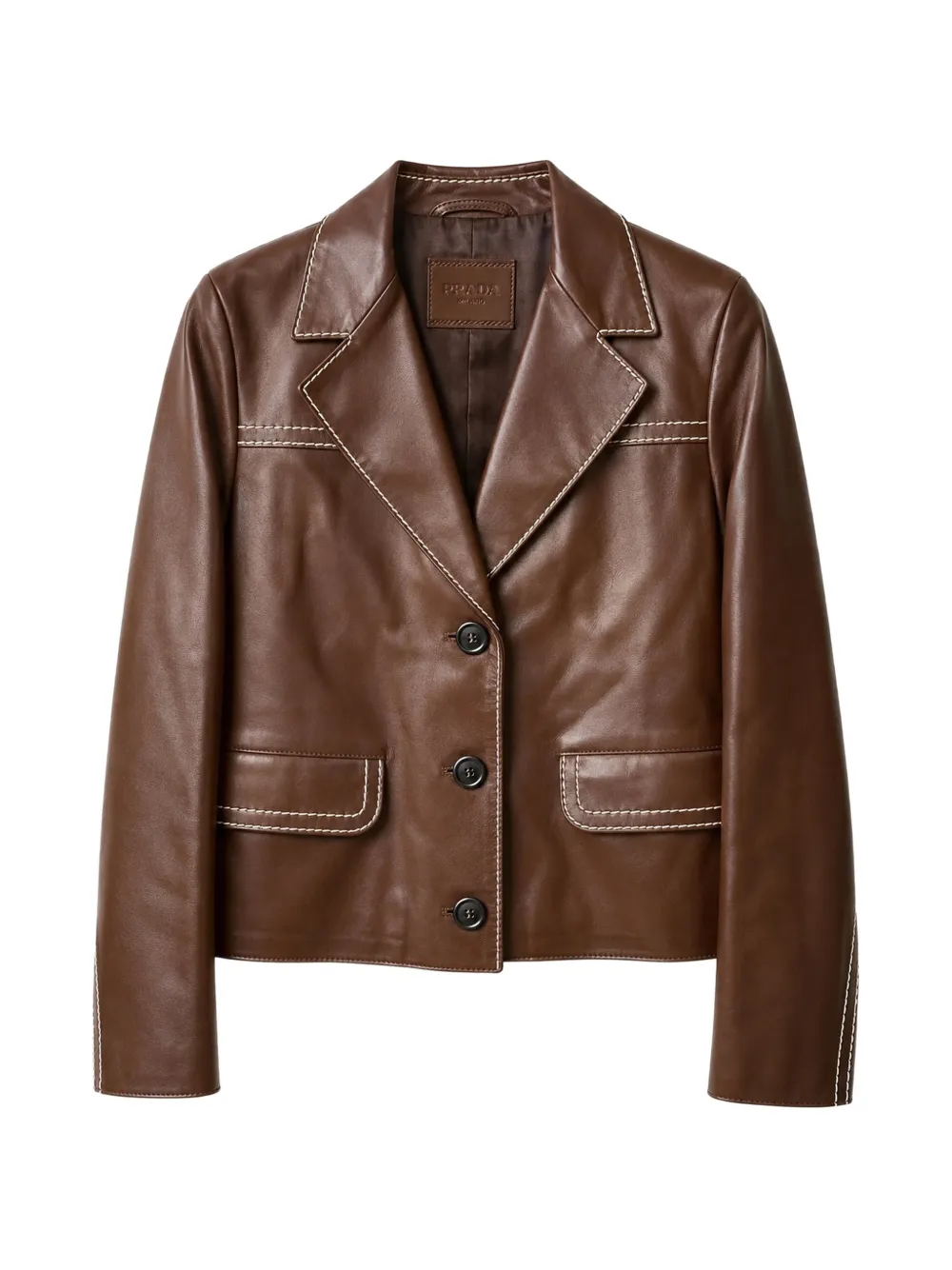 Prada Pre-Owned topstitch leather jacket - Marrone