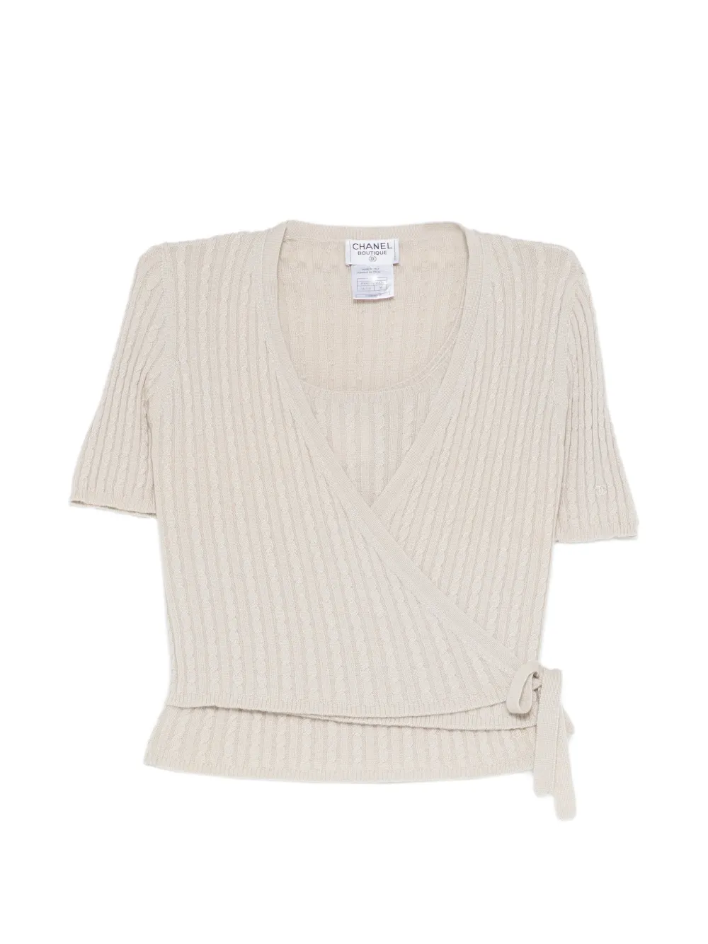 CHANEL Pre-Owned ribbed-knit wrap-style knit top - Toni neutri