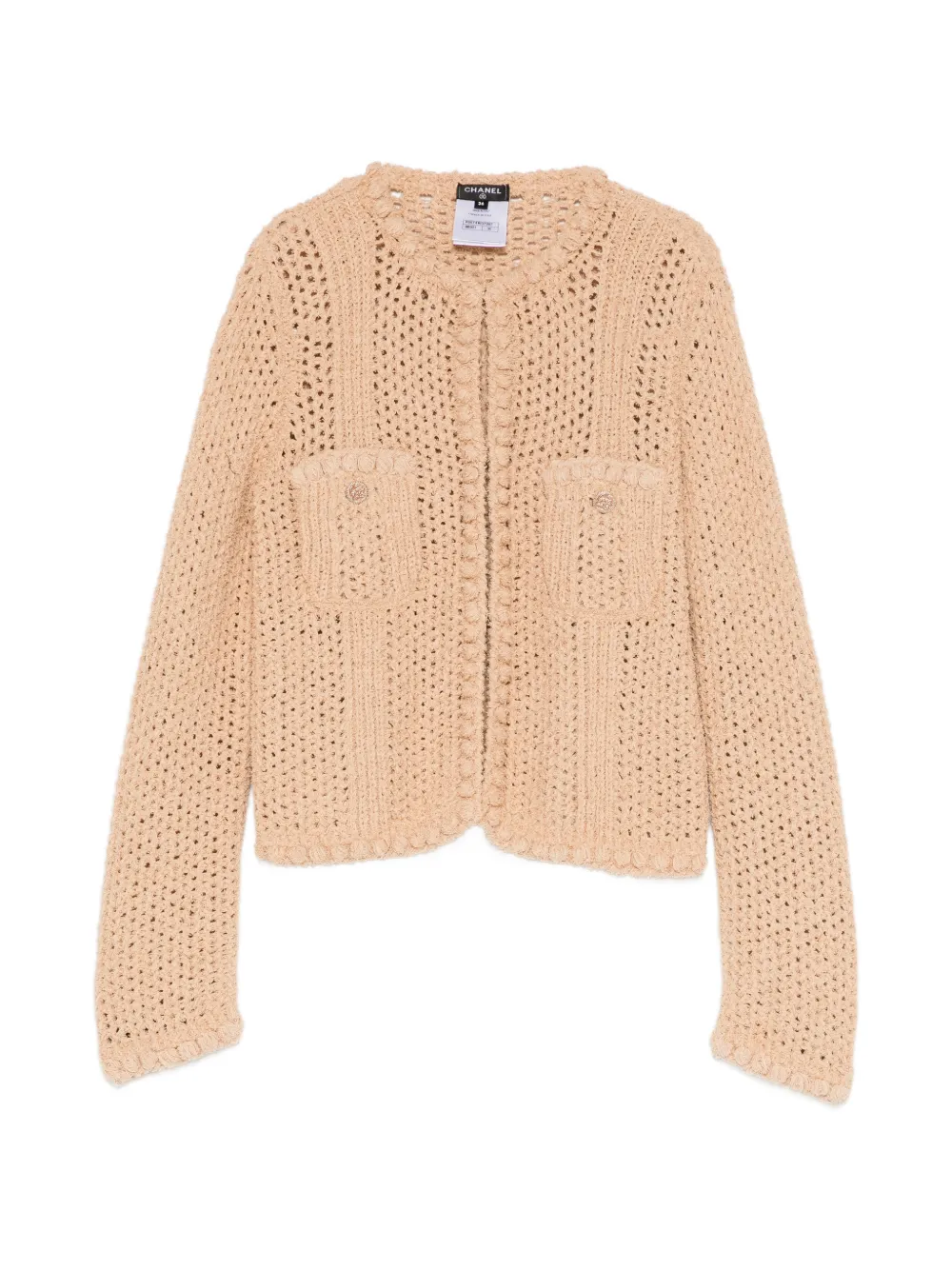 CHANEL Pre-Owned open-knit patch-pocket cardigan - Toni neutri
