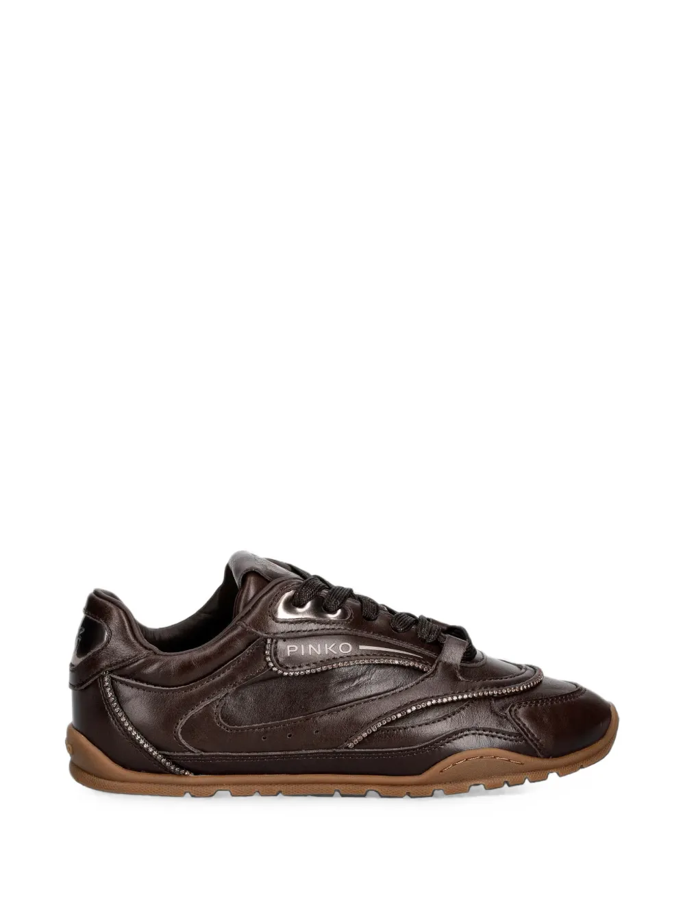 PINKO crystal-embellished leather sneakers - Marrone
