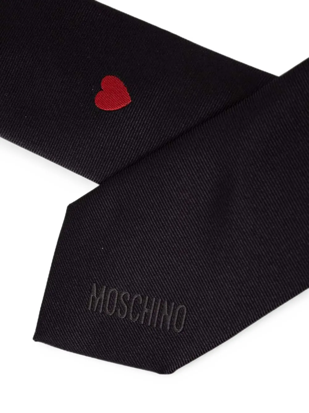 Moschino Stropdas met geborduurd logo en hart-patroon Zwart