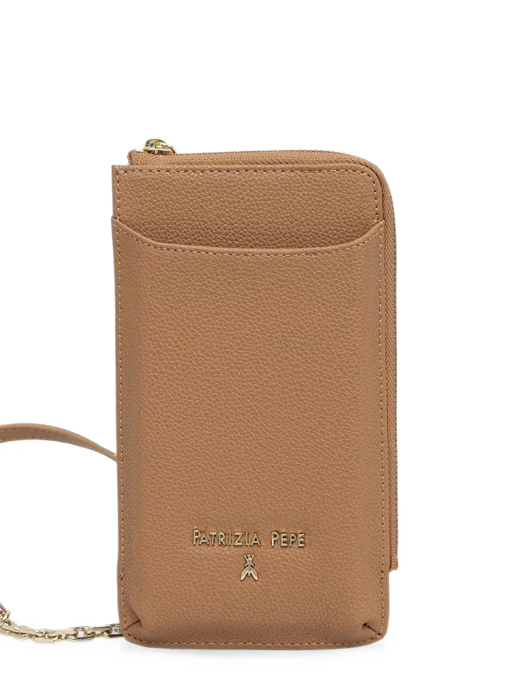 Patrizia Pepe Kalfsleren telefoontas met logo-plakkaat Beige