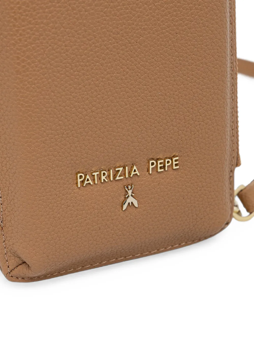 Patrizia Pepe Kalfsleren telefoontas met logo-plakkaat Beige