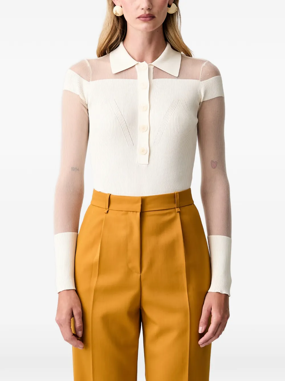 Patrizia Pepe Sheer-panel Knitted Bodysuit In Neutrals