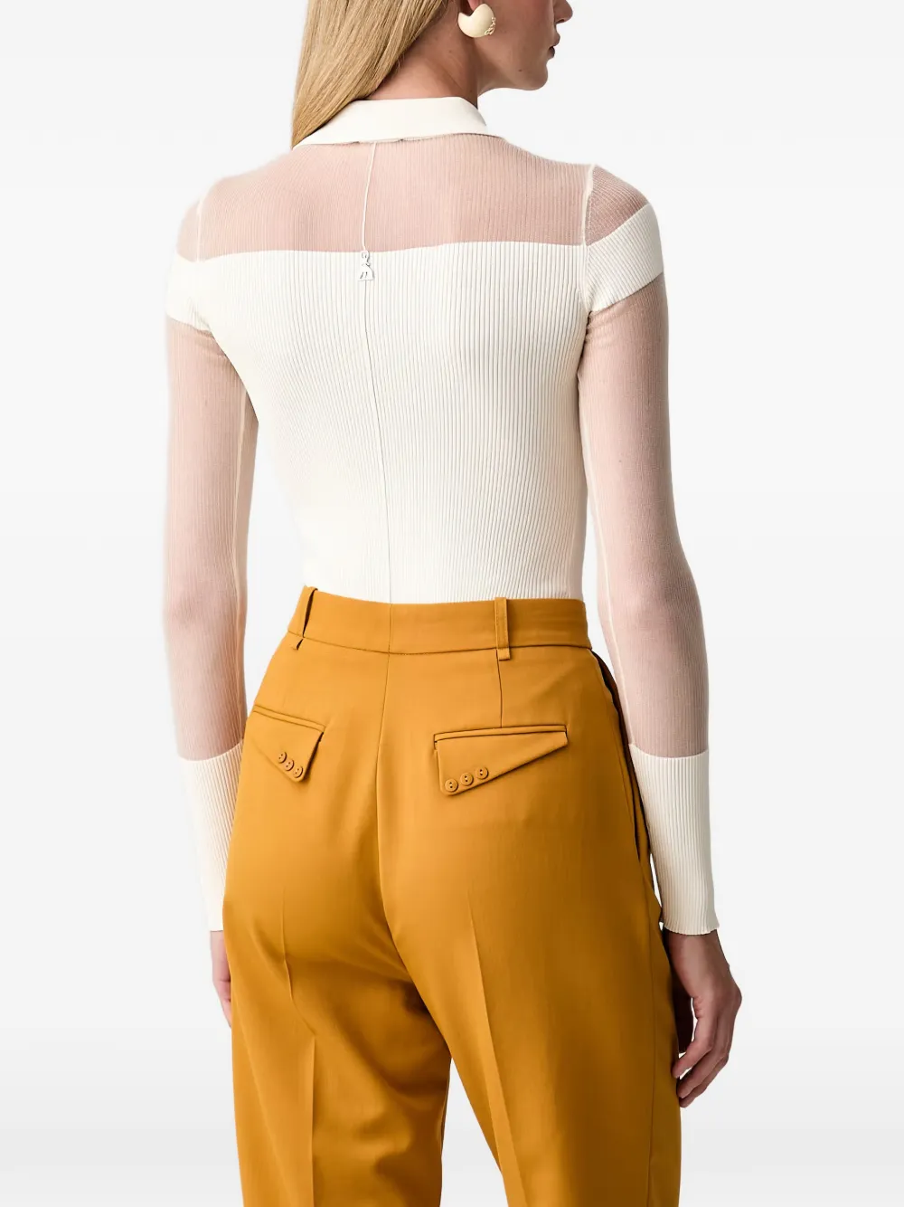 Patrizia Pepe Gebreide body met doorzichtig vlak Beige