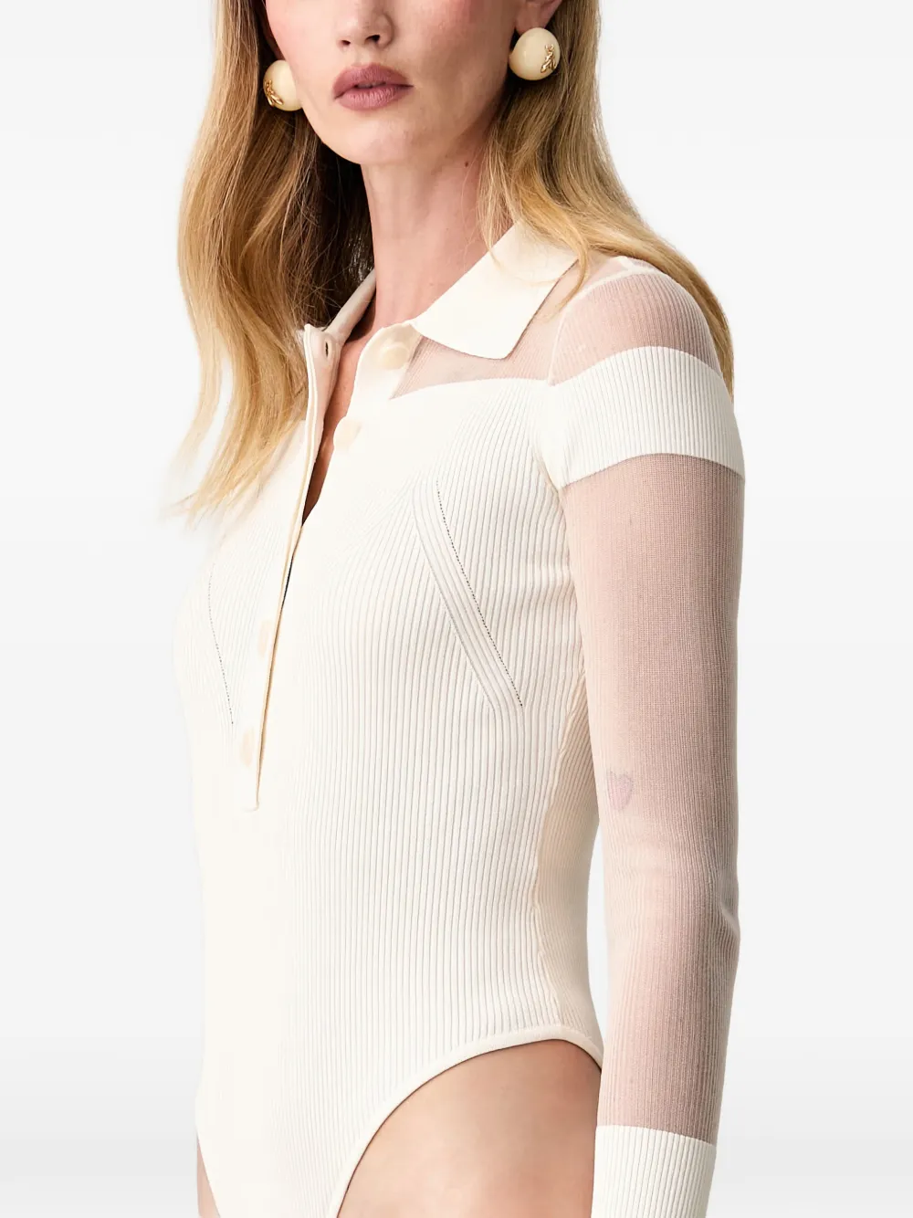 Patrizia Pepe Gebreide body met doorzichtig vlak Beige