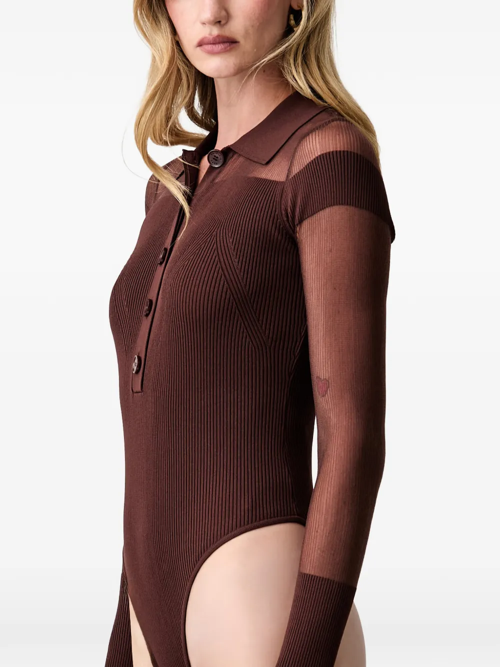 Patrizia Pepe Gebreide body met transparante vlakken Bruin