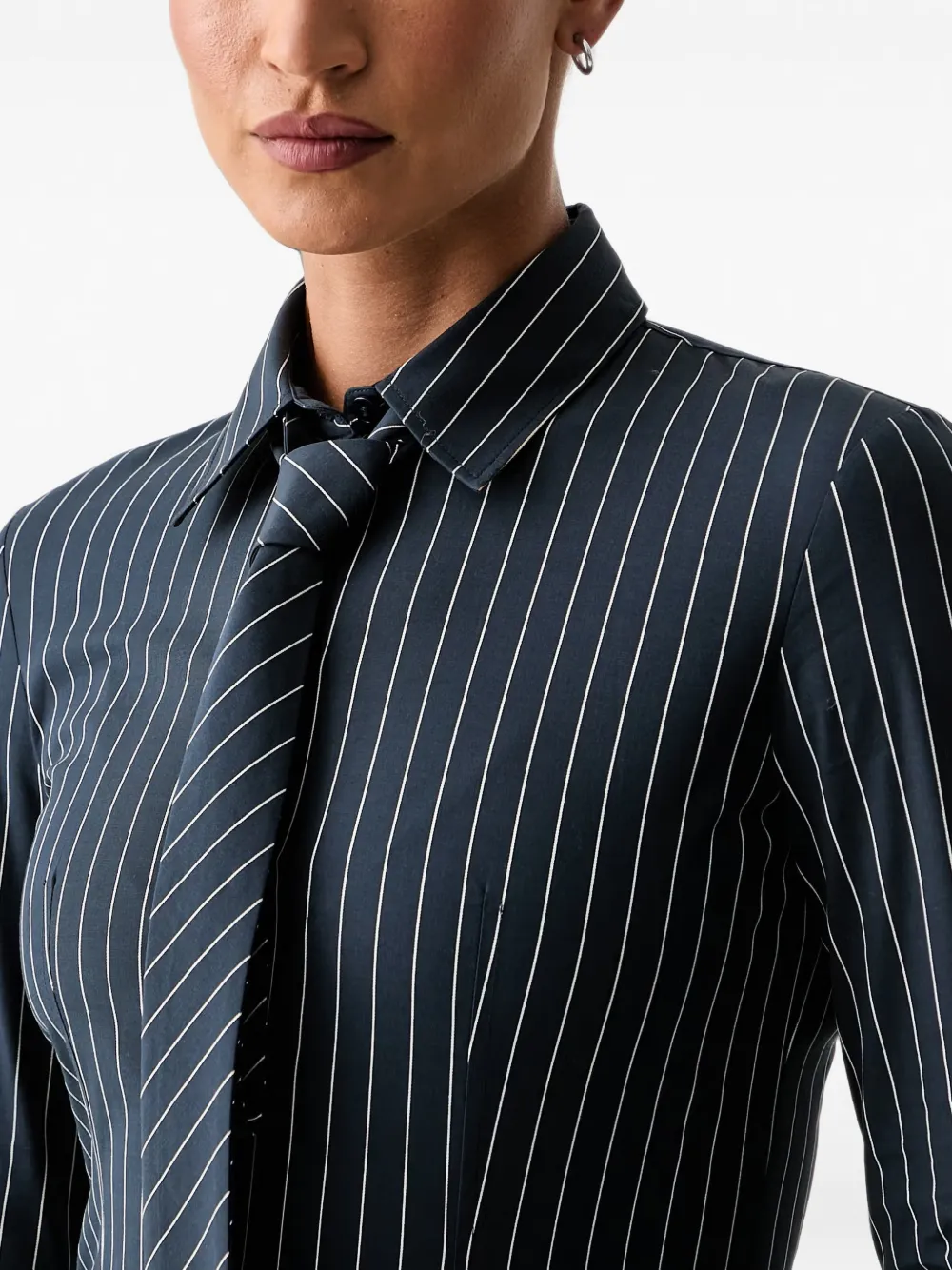 Patrizia Pepe Blouse met krijtstreep-patroon en strikdetail Blauw