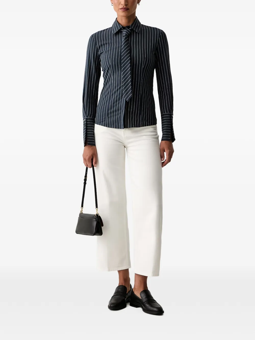 Patrizia Pepe Blouse met krijtstreep-patroon en strikdetail Blauw
