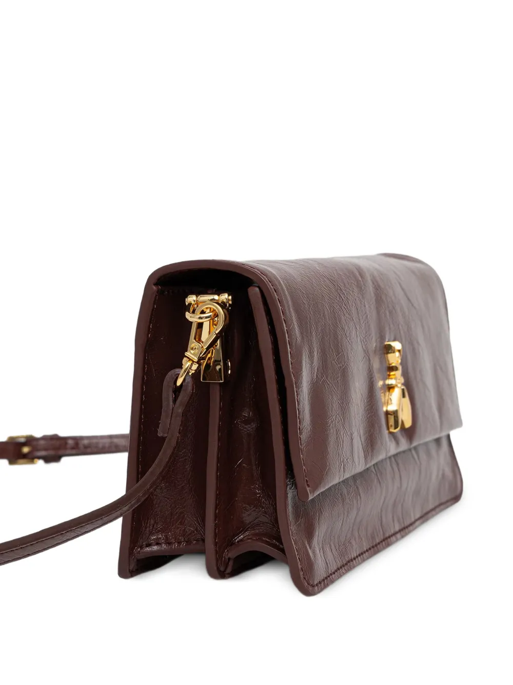 Patrizia Pepe Fly kalfsleren clutch met logo Bruin