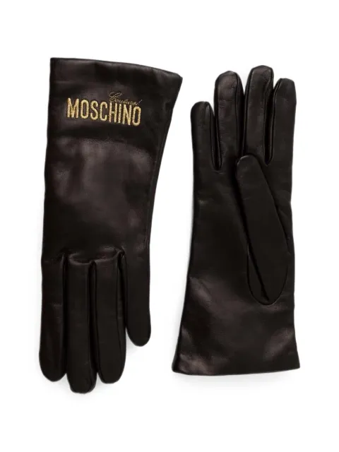 Moschino logo-embroidered leather gloves