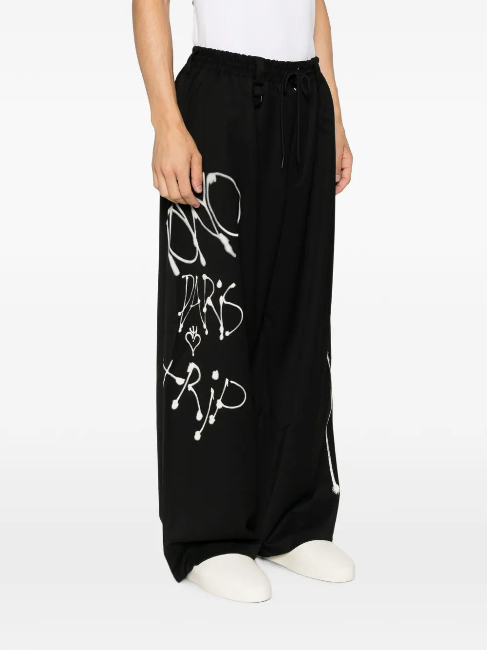 Y-3 graffiti-print wide-leg trousers Zwart