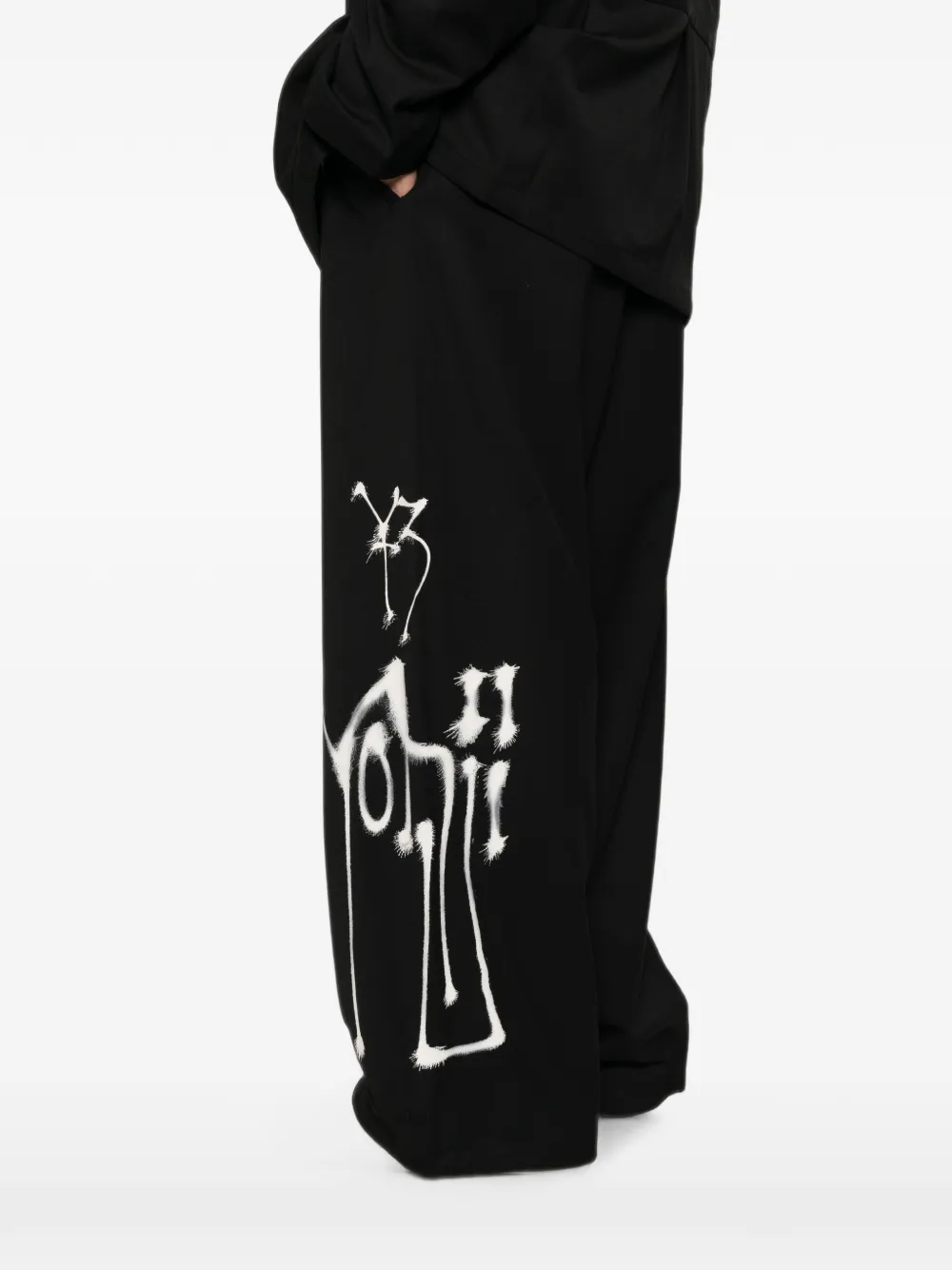 Y-3 graffiti-print wide-leg trousers Zwart