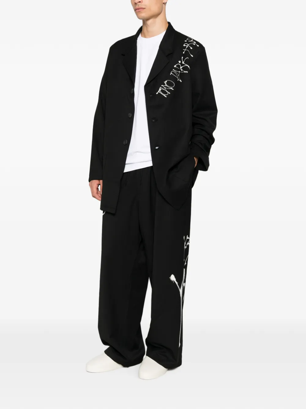 Y-3 graffiti-print wide-leg trousers Zwart
