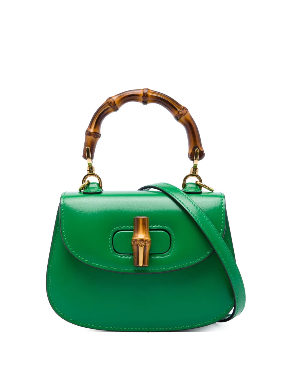 Gucci Pre-Owned Borsa a tracolla 1947 mini in pelle di vitello con decorazione Web e manico in bambù 2016-2026 - Verde