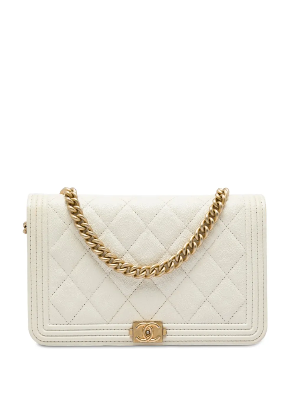 CHANEL Pre-Owned 2018-2019 Quilted Caviar Boy Wallet on Chain crossbody bag - Bianco