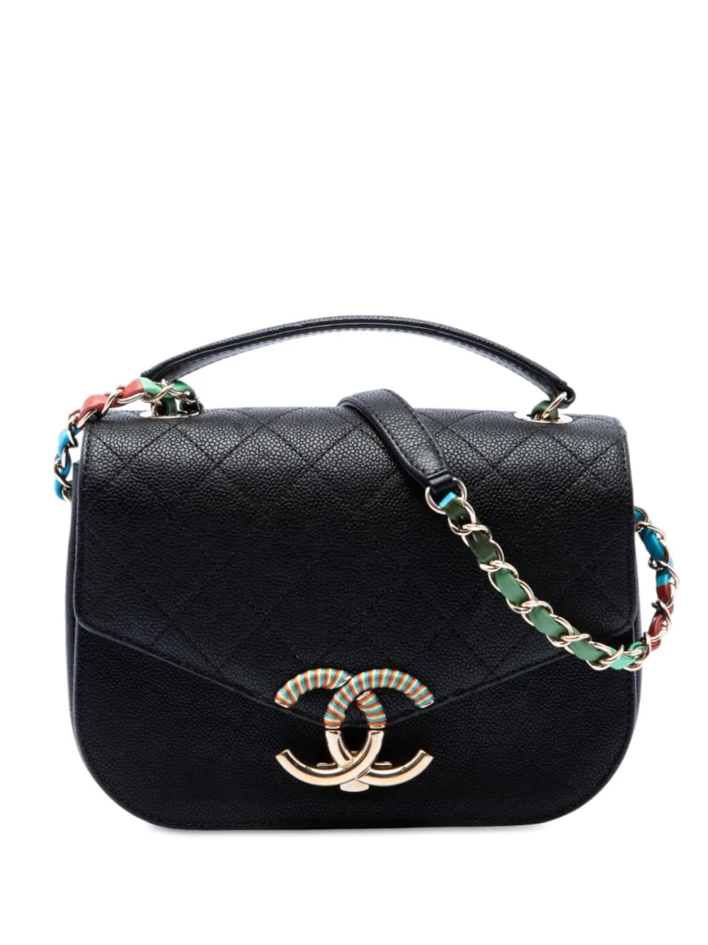 CHANEL Pre-Owned Borsa a tracolla Paris Cuba piccola in pelle Caviar trapuntata con battente e impunture 2016-2017 - Nero