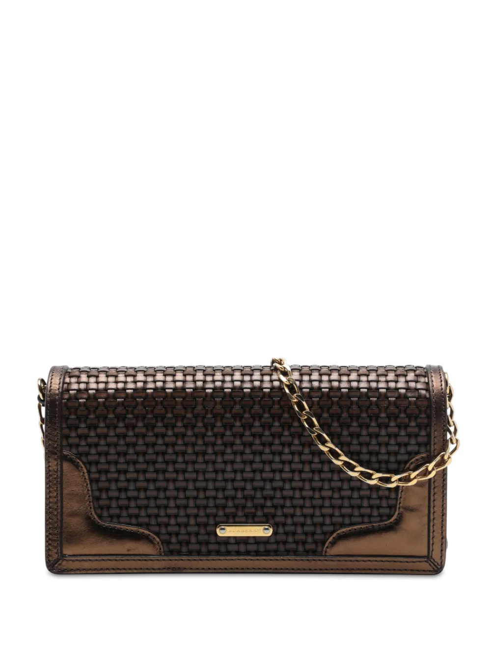 Burberry Pre-Owned 2000-2017 Metallic Woven Calfskin and Suede Flap crossbody bag - Marrone