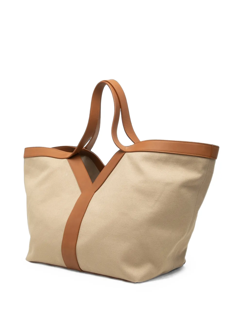 Saint Laurent Pre-Owned 2024 Leather Trimmed Canvas Y tote bag - Braun