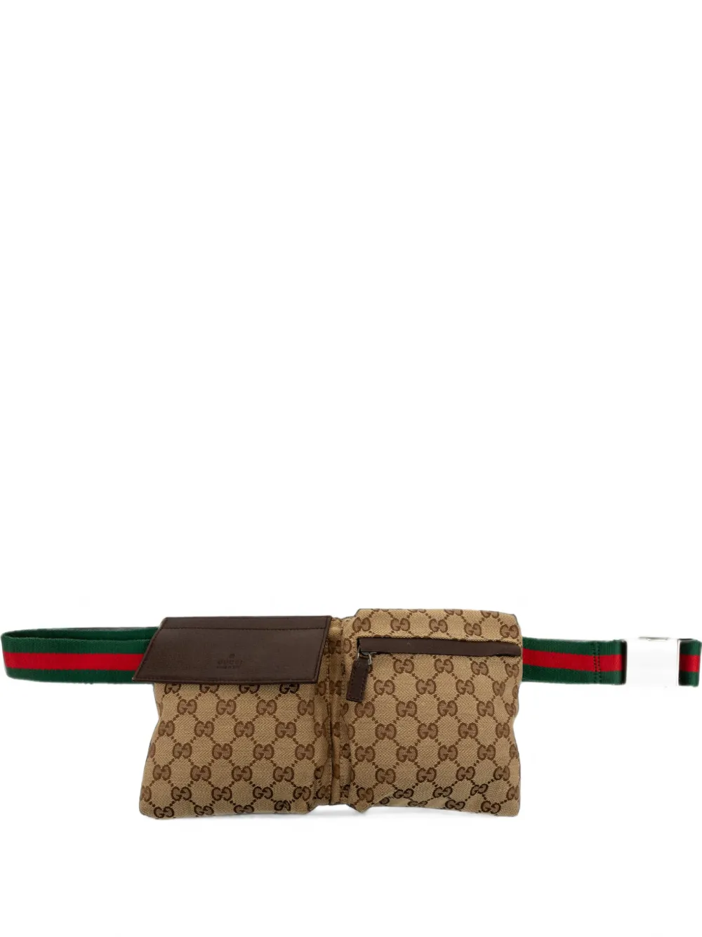 Gucci Pre-Owned 2000-2015 GG Web Double Pocket Gürteltasche aus Canvas - Nude