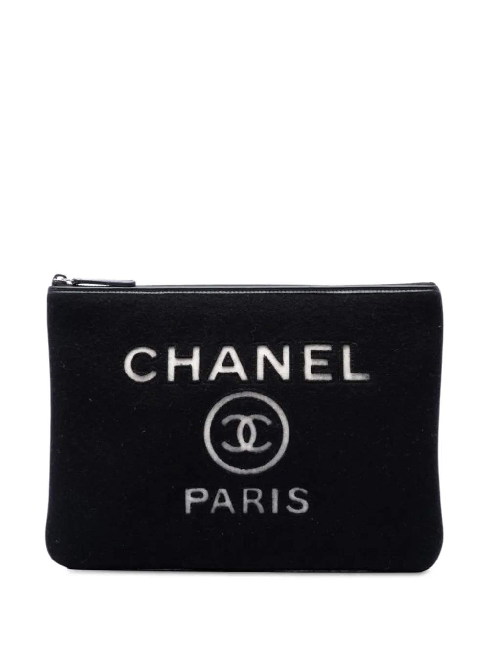 CHANEL Pre-Owned 2019 Medium Wool Felt Deauville O Case clutch bag - Nero