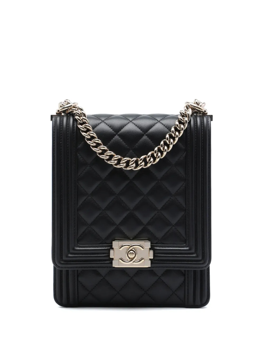 CHANEL Pre-Owned 2019 Quilted Lambskin North South Boy Flap crossbody bag - Nero