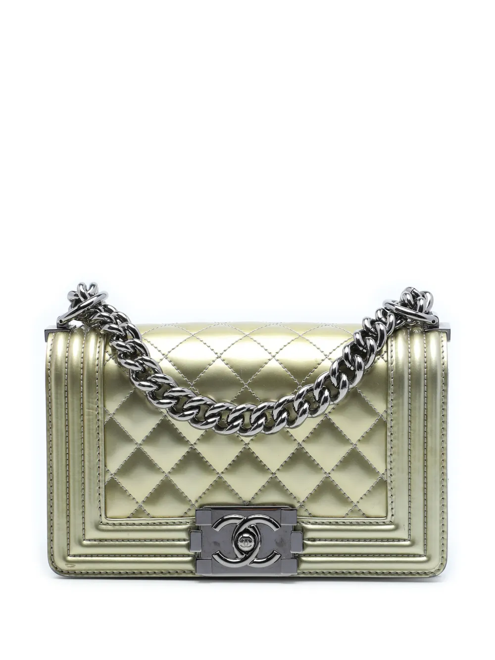 CHANEL Pre-Owned Borsa a tracolla Boy trapuntata piccola in pelle metallizzata 2014 - Oro