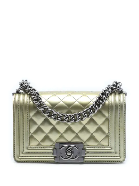 CHANEL Pre-Owned 2014 Small Bicolor Quilted Metallic Patent Boy Flap crossbody bag