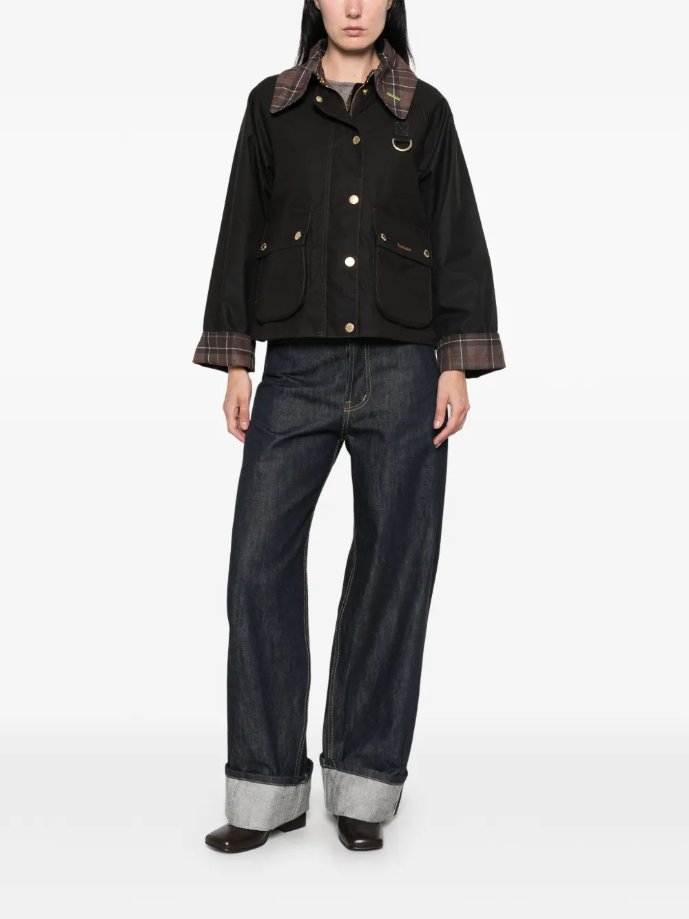 Barbour Spey jack met geruite kraag Bruin
