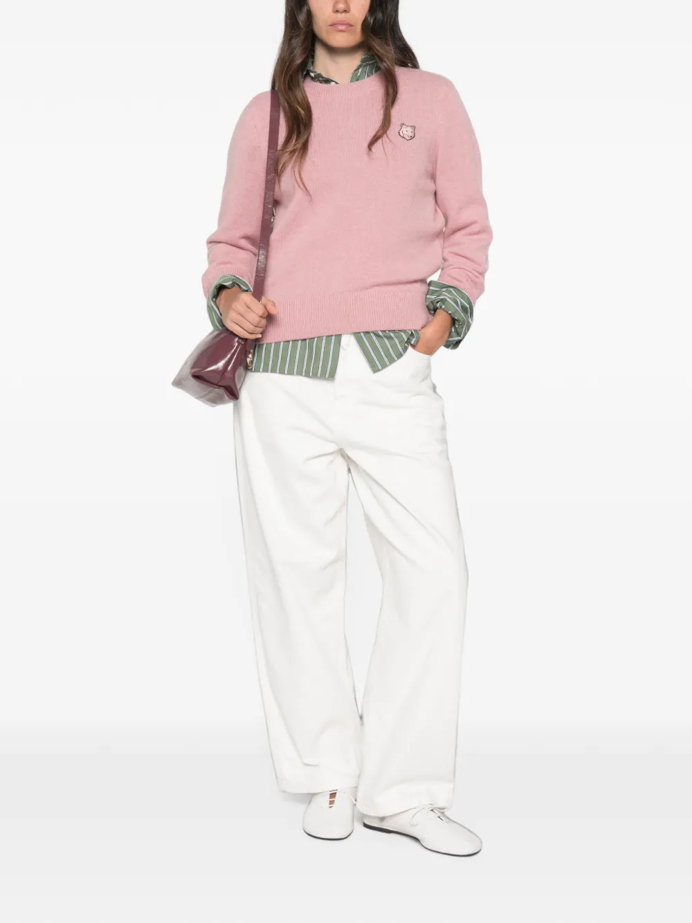 Maison Kitsuné Wollen trui met vossenpatch Roze