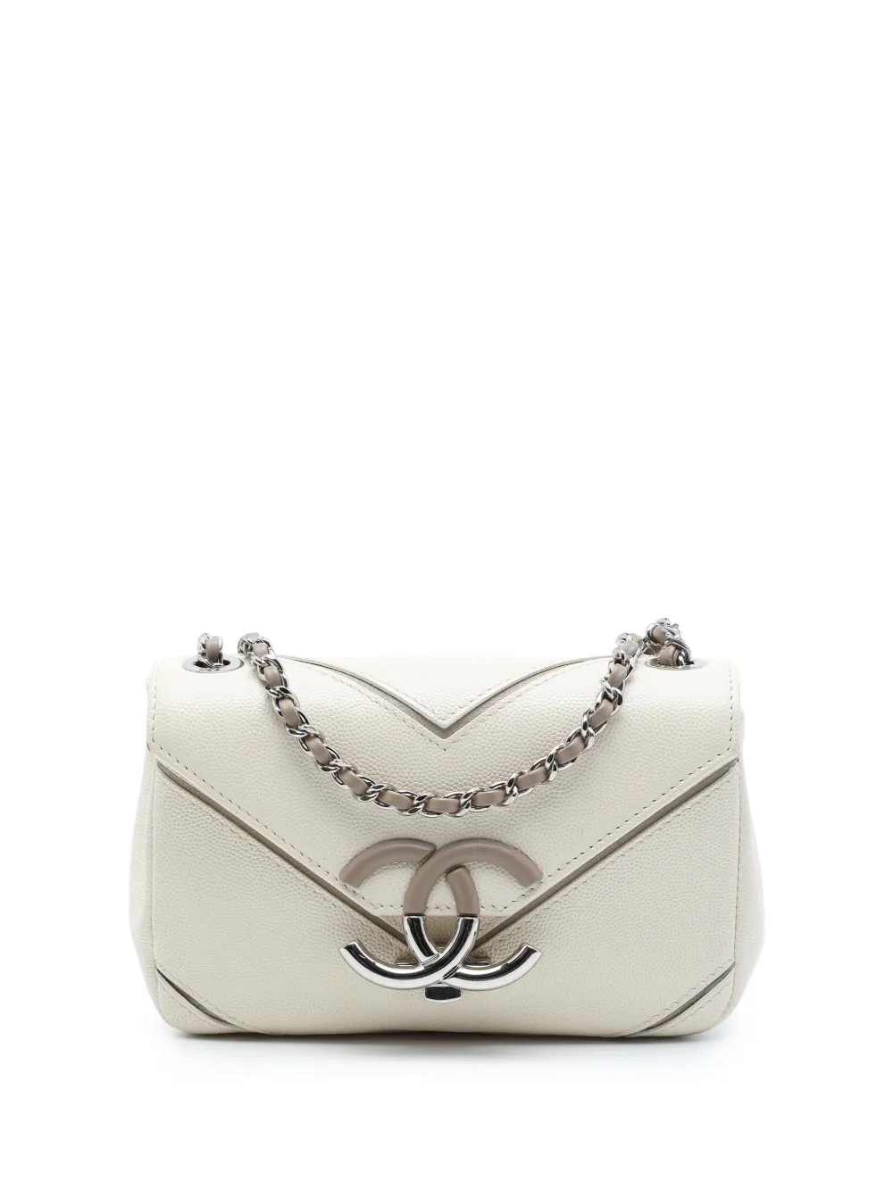 CHANEL Pre-Owned 2016-2017 Small Macro Chevron Caviar Flap crossbody bag - Bianco