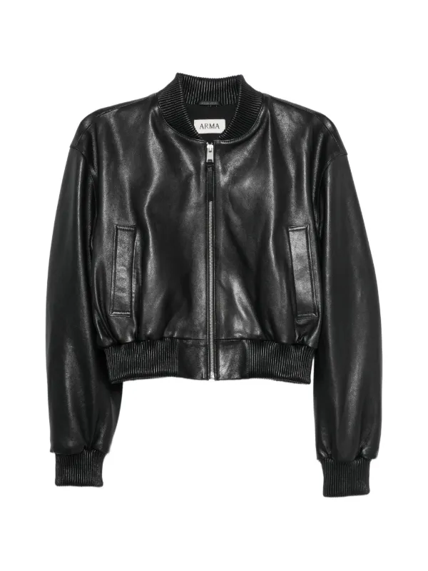 Arma Hannan Leather Bomber Jacket in Black